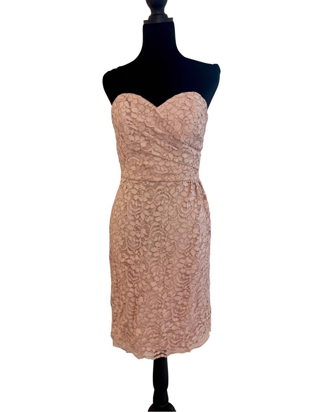 David’s Bridal Blush Lace Strapless Dress – Style F15620, Size 10